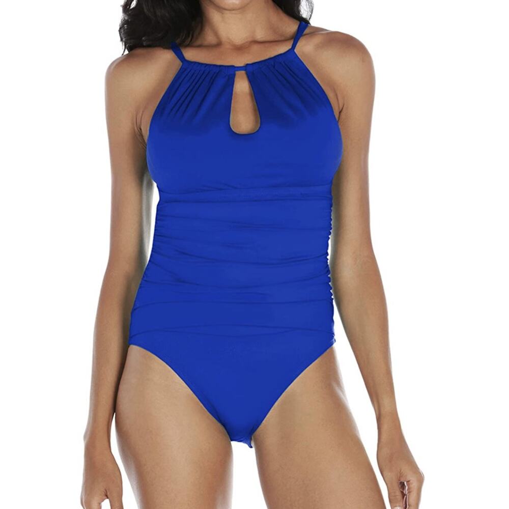 Nwt TAHARI High Neck Mio Ruched Front Swimsuit Sz Small